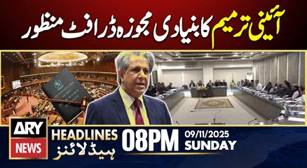 Parliamentary Approves Draft of Constitutional Amendment | ARY News 8 PM Headlines | 9th Nov 2025