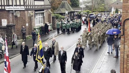 The parade moves off after the Act of Remembrance at Crediton War Memorial, video Alan Quick IMG_7616