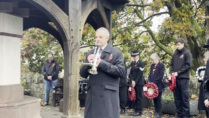 The Town Band bugler sounds Reveille after the two minute silence at Crediton War Memorial, video Alan Quick IMG_7575