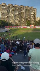 Pakistani players dance after winning final cup