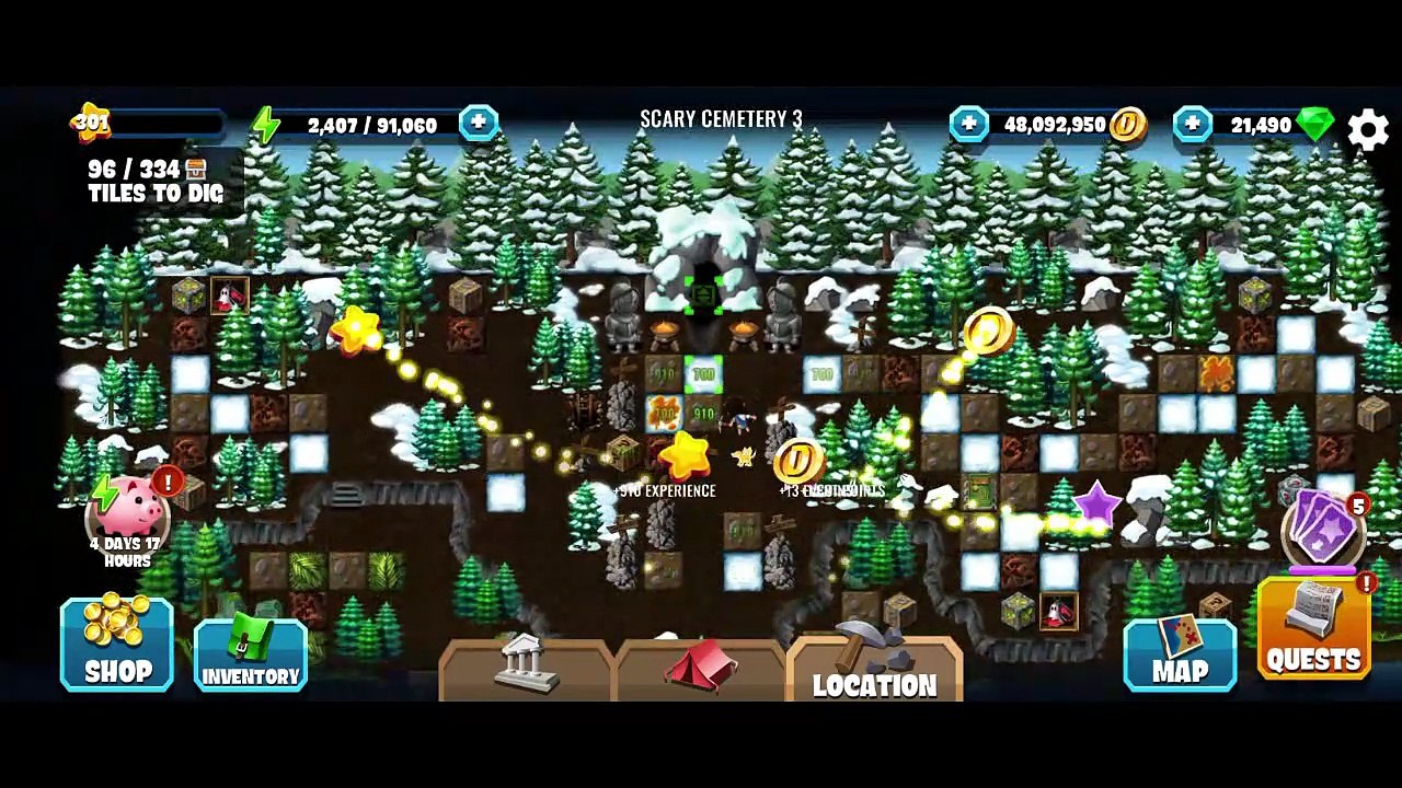 Diggy's Adventure, Scary Cemetery 3, Ghost Hunt, Tasks of the Story only.