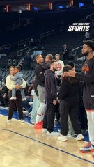 Josh Hart greets loved ones before matchup against Nets