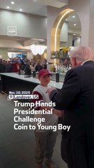 Trump Hands  Presidential Challenge  Coin To Young Boy
