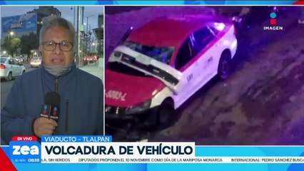 Taxi vuelca por viajar a exceso de velocidad sobre Viaducto y Tlalpan