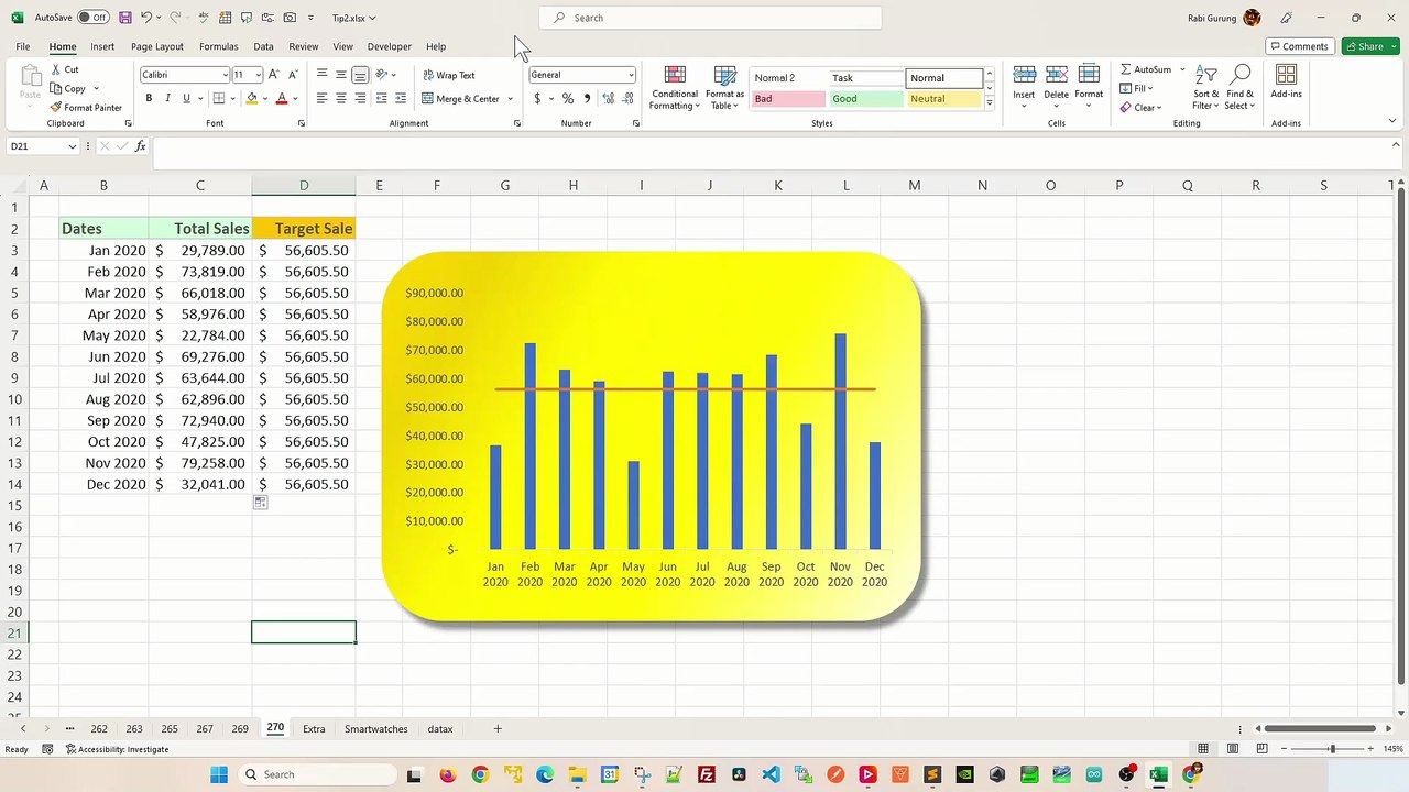 Add a target line in Excel bar chart - Excel Tips and Tricks