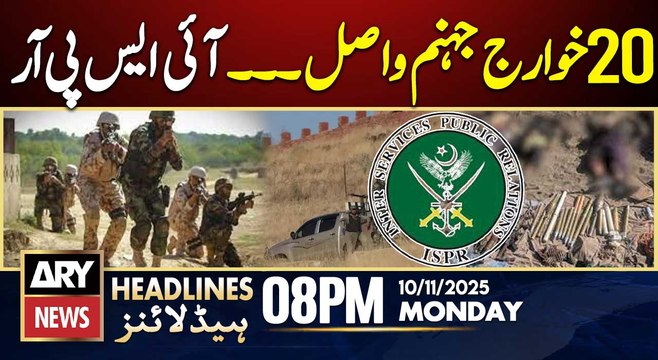 20 Terrorists Eliminated in KP IBOs, ISPR | ARY News 8 PM Headlines | 10th Nov 2025