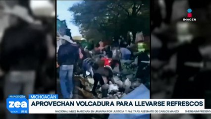 Se registra rapiña de refrescos tras accidente de tráiler en Zamora-Ecuandureo