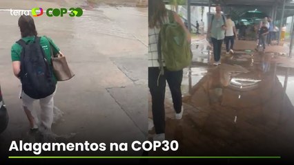 Chuva causa alagamentos em área externa da COP30 em Belém