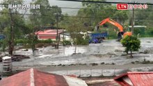馬太鞍溪暴漲  花蓮萬榮鄉明利村泥水淹街道台九線231K處人車管制
