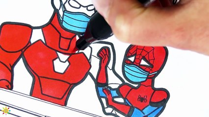 Scared Spider-Man Coloring Page - Spider-Man and Iron-Man in Medical Masks Coloring Pages