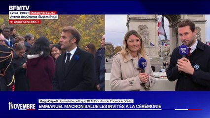 11-Novembre: Emmanuel Macron continue de saluer les invités présents dans les tribunes