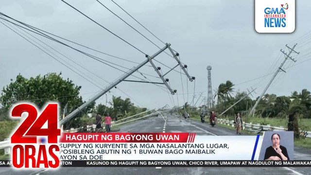 Supply ng kuryente sa mga nasalantang lugar, posibleng abutin ng 1 buwan bago maibalik ayon sa DOE | 24 Oras