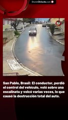 San Pablo, Brasil: El conductor, perdió el control del vehículo, voló sobre una escalinata y volcó varias veces, lo que causó la destrucción total del auto.