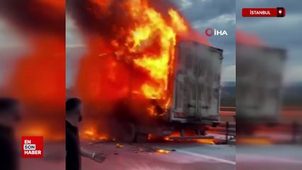 Kuzey Marmara Otoyolu’nda kamyon alev alev yandı
