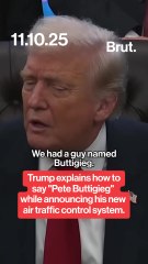 Trump explains how to pronounce "Pete Buttigieg" while announcing his new air traffic control system.