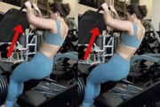 Video shows a woman strengthening her legs with a challenging workout routine