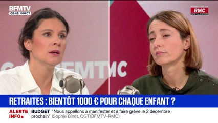 Retraites: 1.000 euros à la naissance, "pour nous c'est non, c'est très  coûteux", assure Sophie Binet