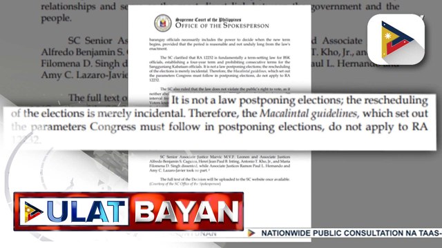 Legalidad ng batas na mag-uurong sa Barangay at SK Elections sa 2026, pinagtibay ng Korte Suprema | ulat ni Louisa Erispe