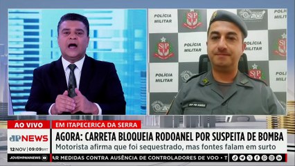 Carreta com suspeita de bomba bloqueia Rodoanel, em SP; capitão da PM explica
