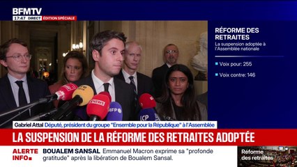 Suspension de la réforme des retraites: Gabriel Attal estime que "c'est retirer un morceau de scotch sur un système qui prend l'eau"