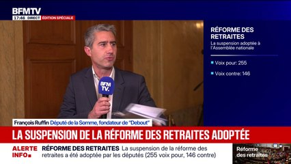 Suspension de la réforme des retraites: pour François Ruffin (Debout), "il ne faut pas faire passer ces miettes pour un festin"