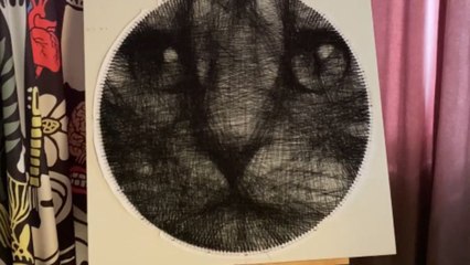 Artist spins a feline string art project instead of drawing a simple portrait