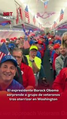 👏 Al aterrizar en #Washington D.C., #BarackObama abordó el avión para agradecer personalmente a un grupo de veteranos por su servicio. El momento fue ovacionado.