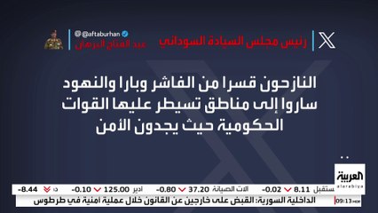 البرهان: النازحون قسرا قصدوا مناطق تسيطر عليها القوات الحكومية السودانية حيث يجدون الأمن