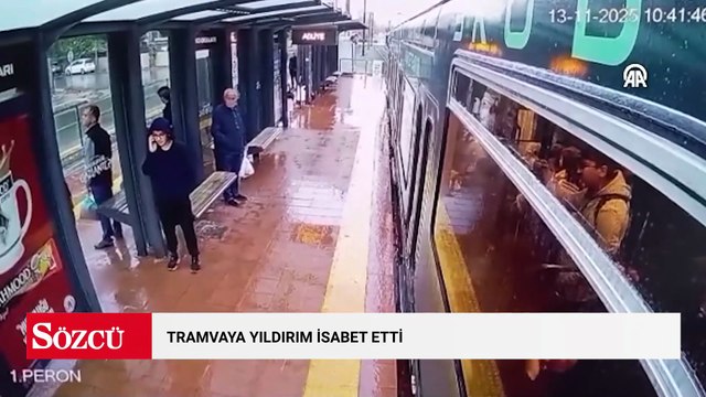 Tramvaya yıldırım isabet etti