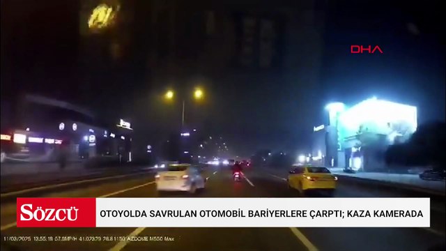 Küçükçekmece'de otoyolda savrulan otomobil bariyerlere çarptı; kaza kamerada