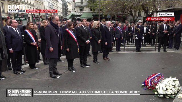 Commémorations du 13-Novembre: une minute de silence, en présence d'Emmanuel Macron, en hommage aux victimes de la terrasse de la Bonne Bière