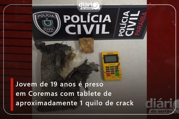 Jovem de 19 anos é preso em Coremas com tablete de aproximadamente 1 quilo de crack