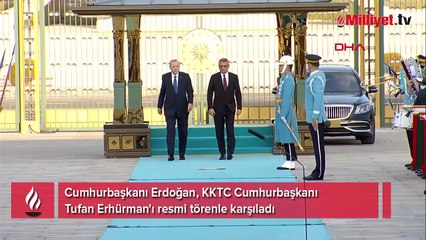 Cumhurbaşkanı Erdoğan, KKTC Cumhurbaşkanı Tufan Erhürman'ı resmi törenle karşıladı