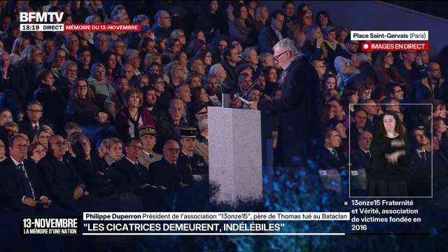 13-Novembre: “Monsieur le Président, merci d’avoir gravé sur le calendrier de la Nation la journée nationale d’hommage aux victimes du terrorisme”, remercie Philippe Duperron, président de l’association de victimes 13onze15 Fraternité et Vérité