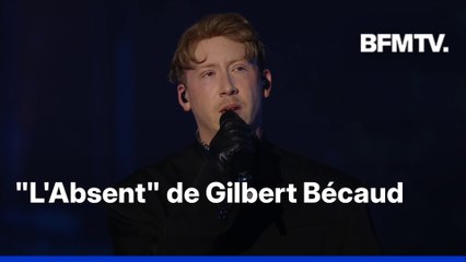 13-Novembre: Eddy de Pretto interprète "L'Absent" de Gilbert Bécaud tandis que les visages des victimes sont projetés