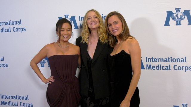 Ashley Park, Judy Greer, and Jennifer Garner attend the 2025 International Medical Corps Annual Awards red carpet