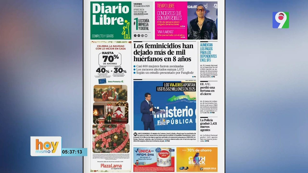 Titulares prensa dominicana viernes 14 de noviembre 2025 | Hoy Mismo