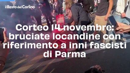 Corteo 14 novembre: bruciate locandine con riferimento a inni fascisti di Parma. Il video