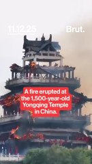 A fire erupted at the 1,500-year-old Yongqing Temple in China.