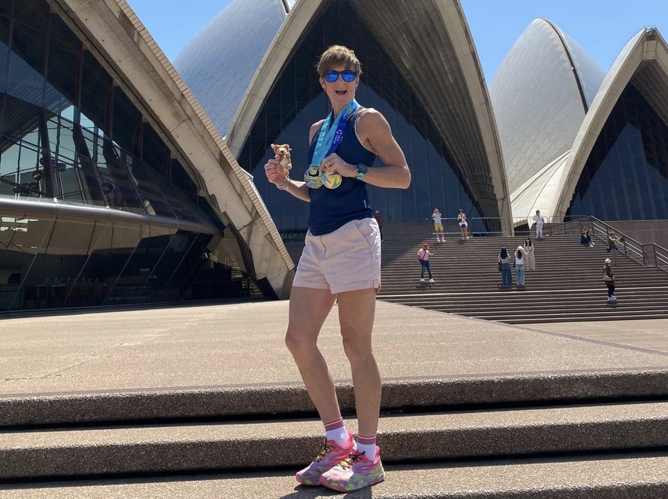 Stephanie Waring and fellow competitors in the warm-up pen before heading out for the swim at the World Triathlon Sprint Championships in Australia