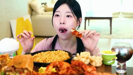 ASMR MUKBANG Mexican Food Party! Grilled Cheese Burritos, Fried Chicken, and Fire Noodles EATING