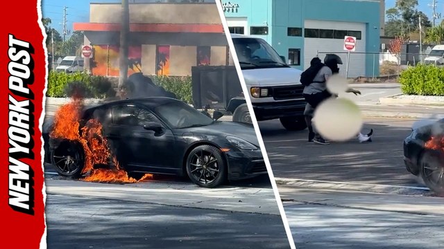 Good samaritans heroically rescue driver driver from burning car