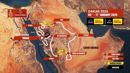 Départ et arrivée à Yanbu en Arabie saoudite : découvrez le parcours du Dakar 2026 - Dakar