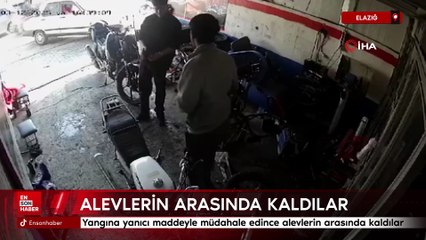 Elazığ'da yangına yanıcı maddeyle müdahale edince alevlerin arasında kaldılar