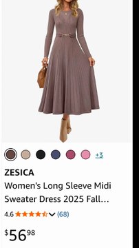 New .ZESICA Women's Long Sleeve Midi Sweater Dress 2025 Fall Crewneck Knit A Line Pleated Flowy Long Dresses with Belt
