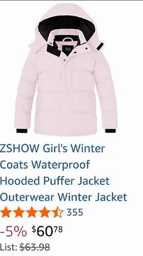 New .ZSHOW Girl's Winter Coats Waterproof Hooded Puffer Jacket Outerwear Winter Jacket