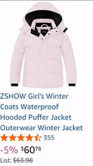 New .ZSHOW Girl's Winter Coats Waterproof Hooded Puffer Jacket Outerwear Winter Jacket