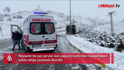 Nevşehir'de devrilen işçi servisindeki 14 kişi yaralandı