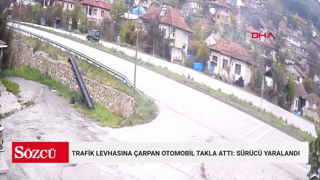 Trafik levhasına çarpan otomobil takla attı: Sürücü yaralandı