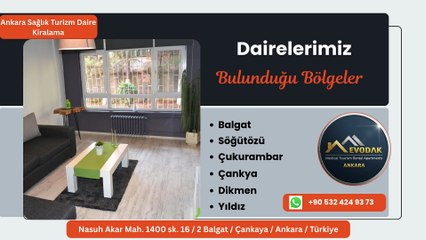 Çankaya Full Eşyalı Hastanelere Yakın kiralık daire